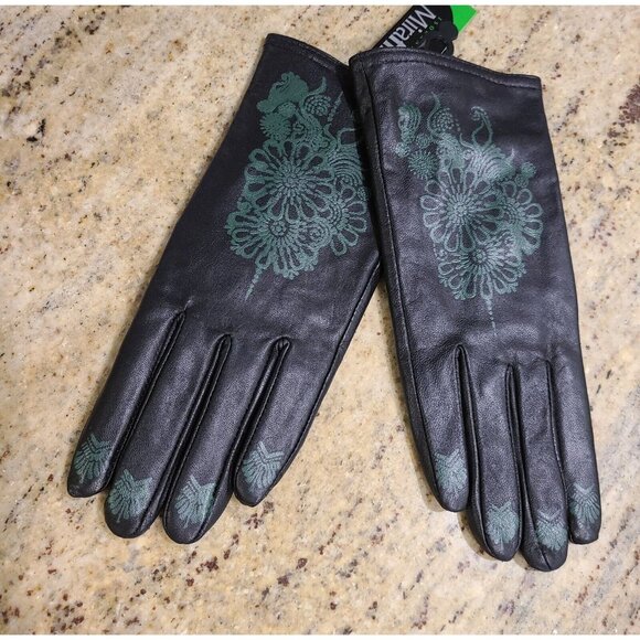GII Fine Leather Accessories - New! Women Size XL Black Leather Lined 10" Gloves Henna Tattoo Fairy Whimsigoth
